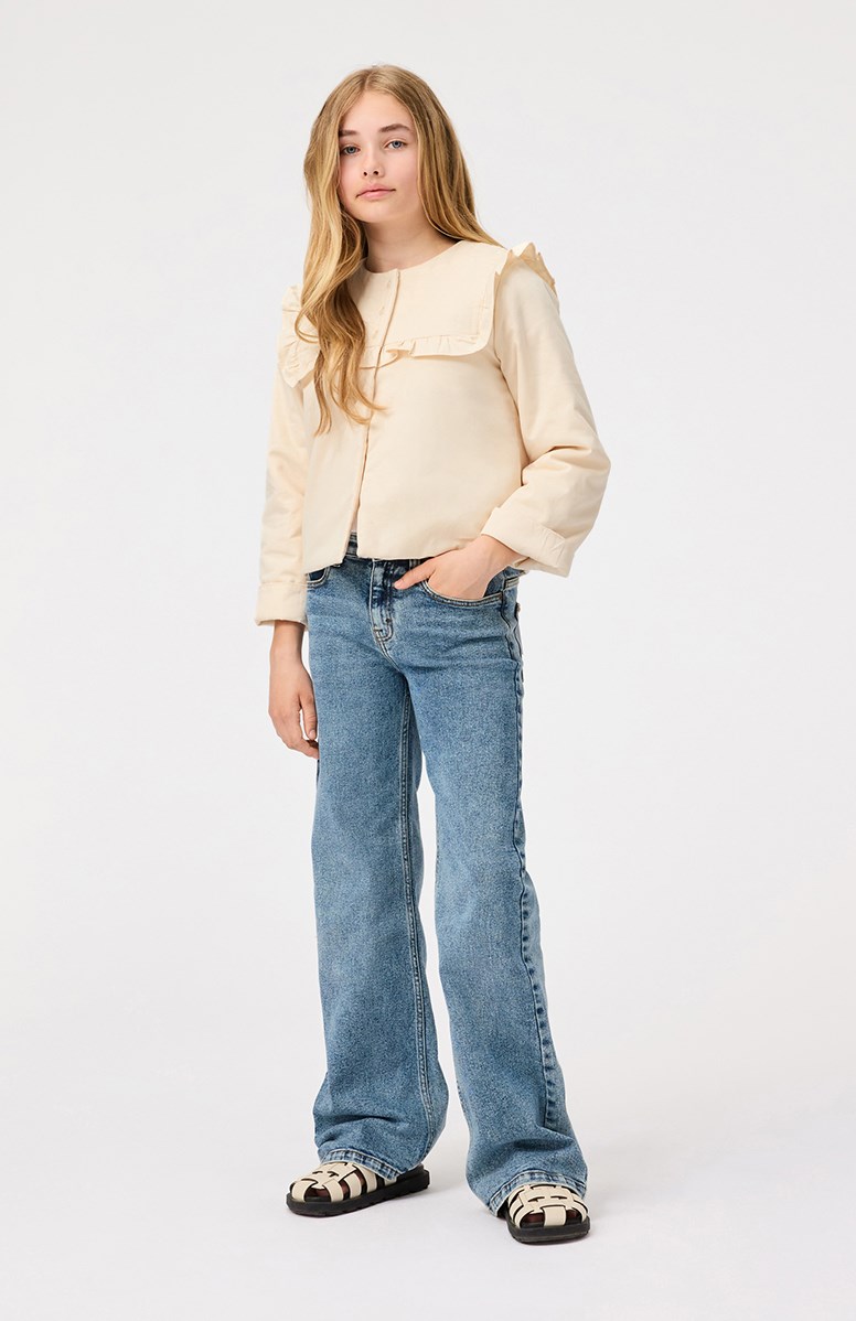 Haleen - Brazilian Sand - Beige padded jacket for children in soft cotton with ruffle edge.