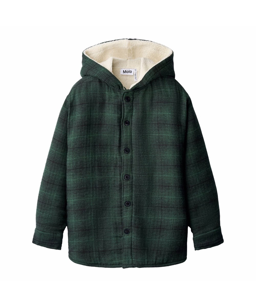 Hamelo - Pine Check - Checked green overshirt for children made of soft organic cotton with soft teddy lining.