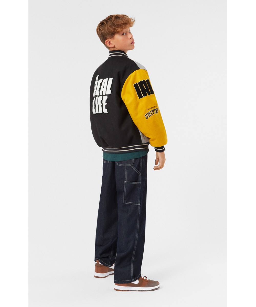 Hani - Multicolored - Children's baseball jacket in green, yellow, grey, and purple colours.