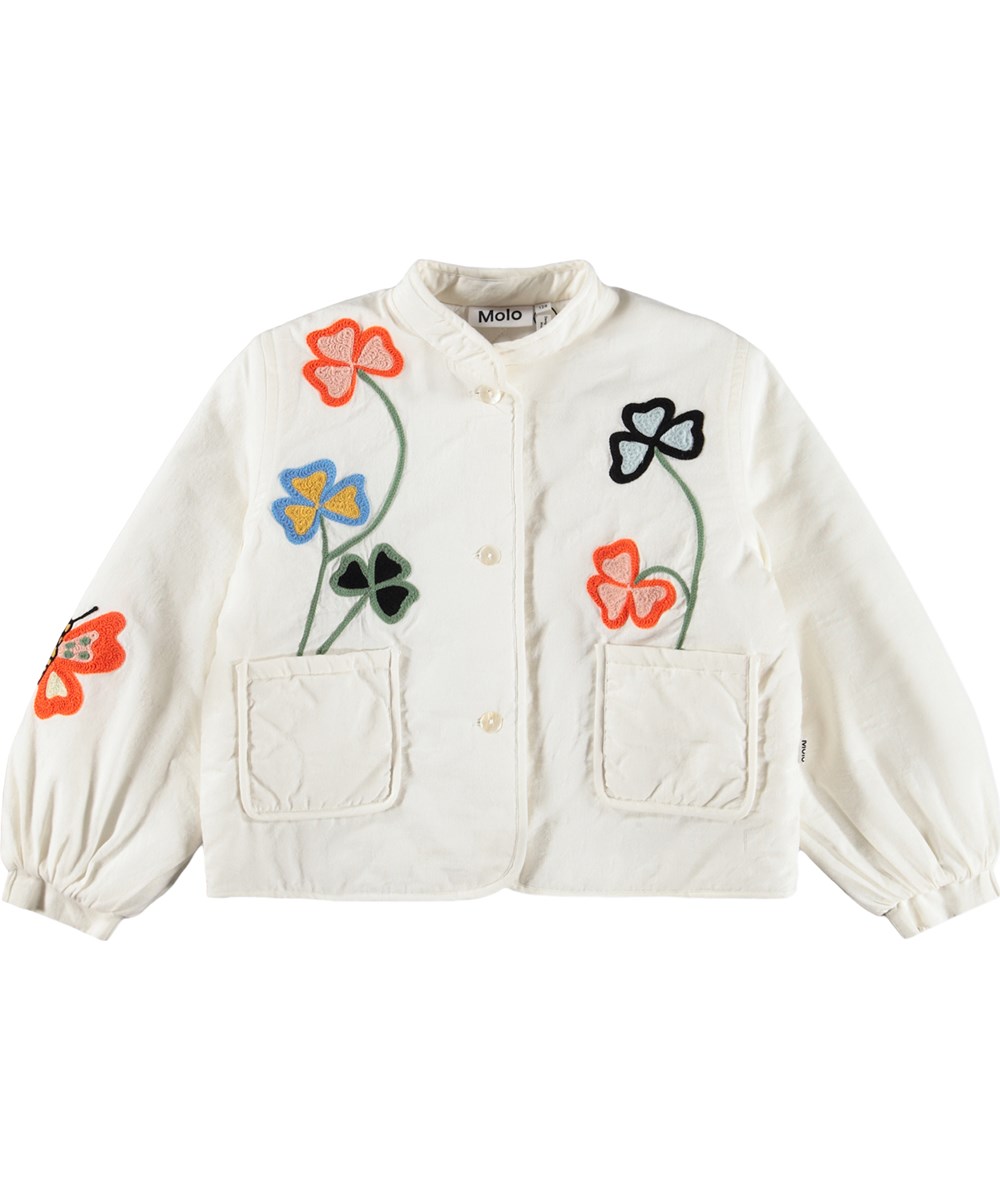 Harlow - Nature Life - White quilted jacket for children made of soft cotton with quilted lining and floral print.