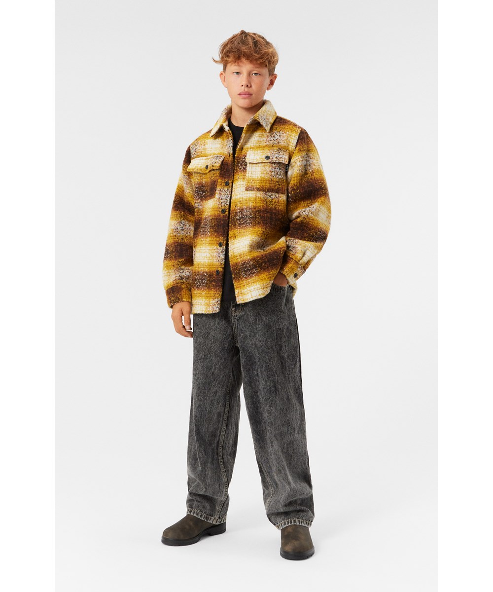 Hayes - Brilliance Mist - Checked overshirt for children in golden and brown colours.