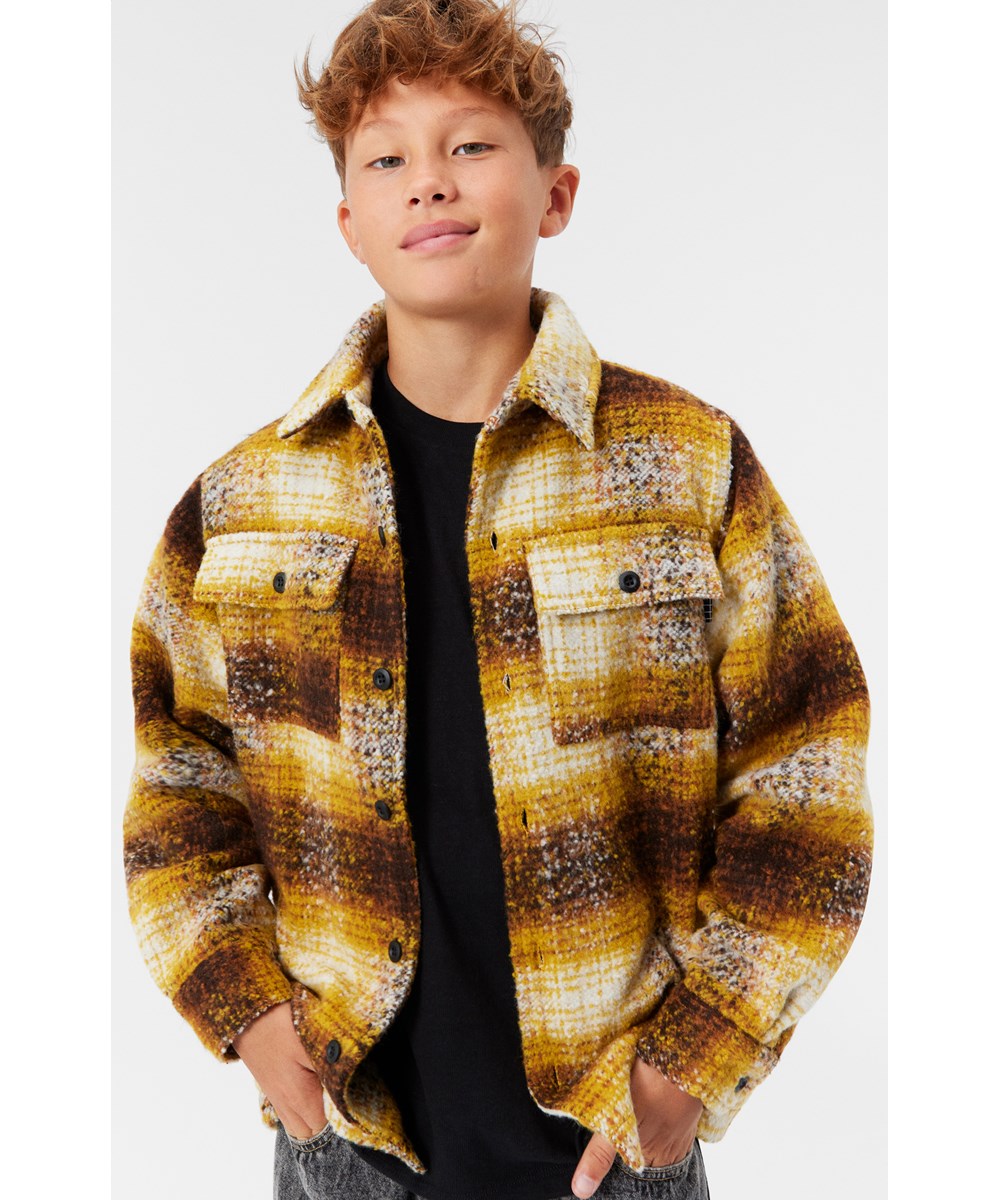 Hayes - Brilliance Mist - Checked overshirt for children in golden and brown colours.