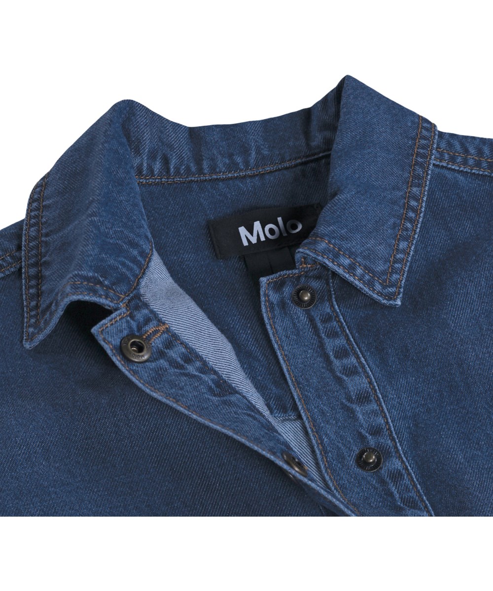 Helena - Washed Blue - Blue classic denim jacket for children made of viscose and cotton.