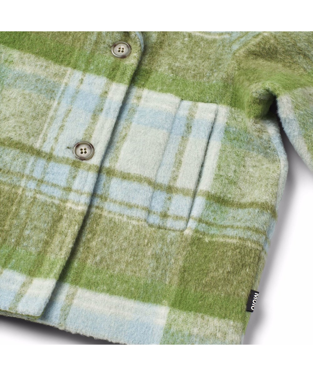 Helle - Fragile Check - Light blue and green checkered jacket for children.