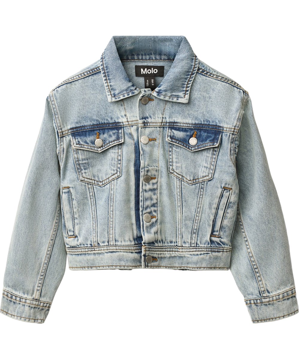 Hipolito - Washed Down - Blue denim jacket for children made of cotton in a loose fit.