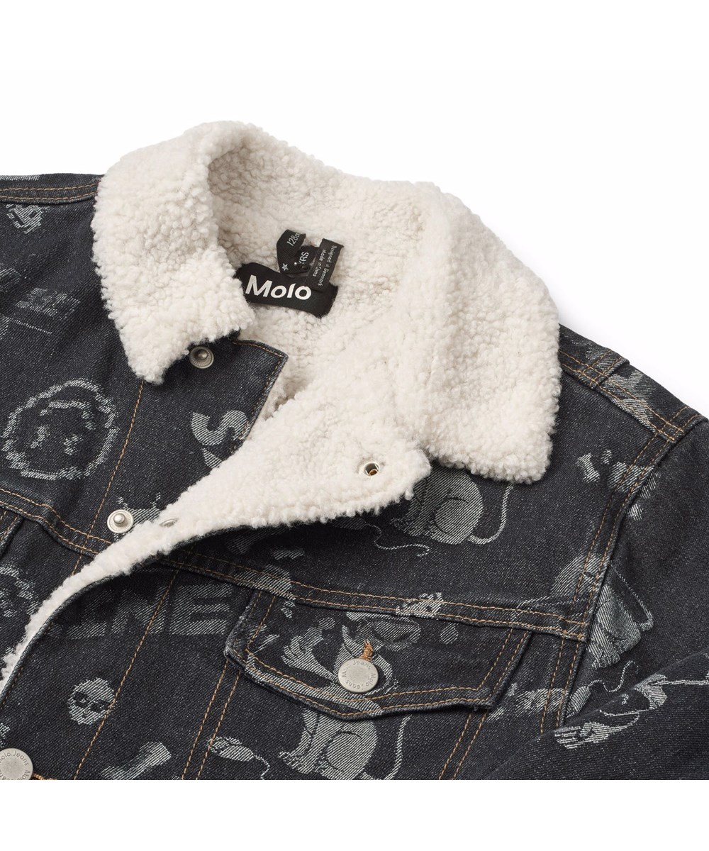 Hiro - Comic Jacquard - Stylish black denim jacket with a bright comic print.