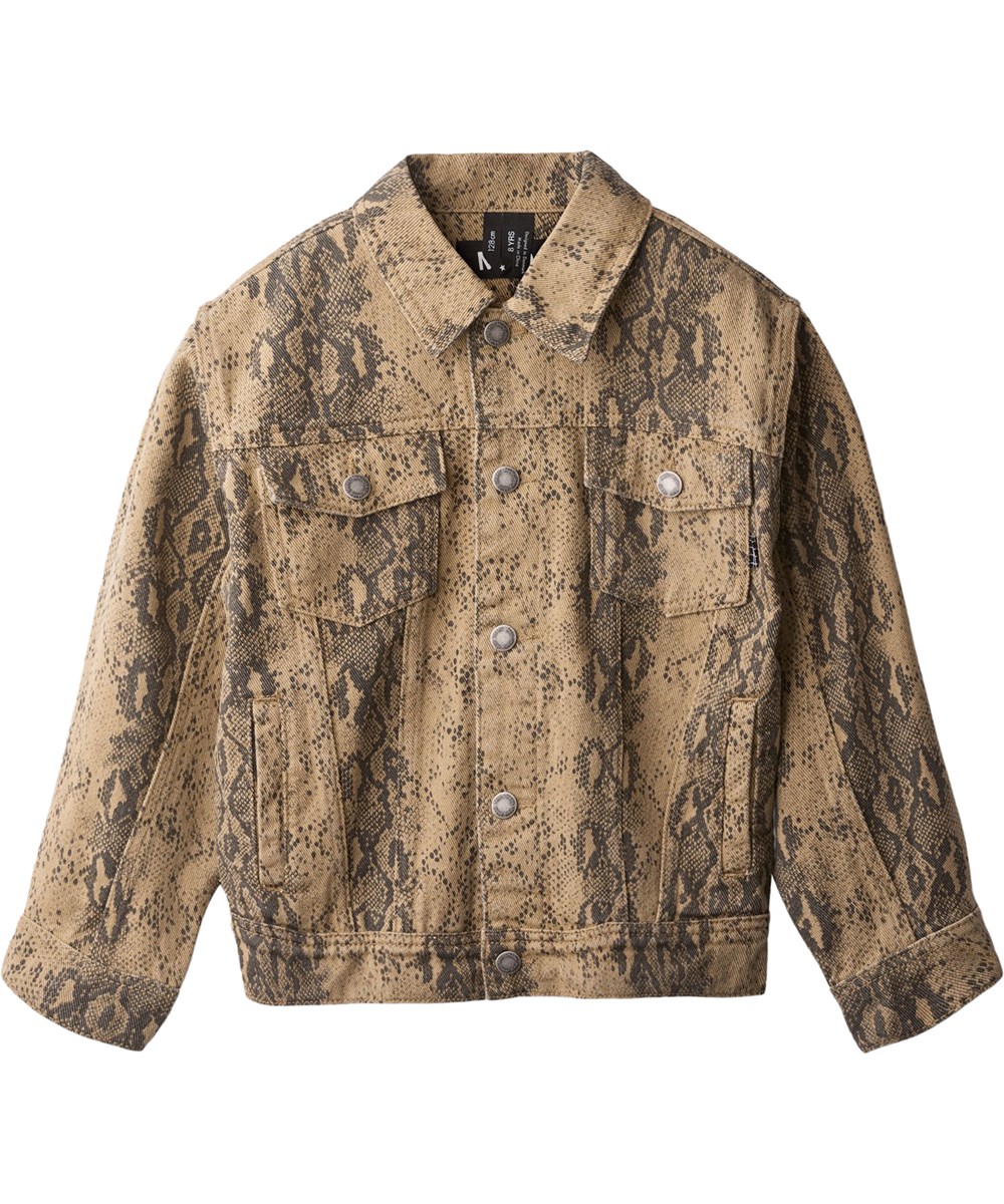 Honore - Snake Structure - Brown denim jacket for childeren made of cotton with snake print.