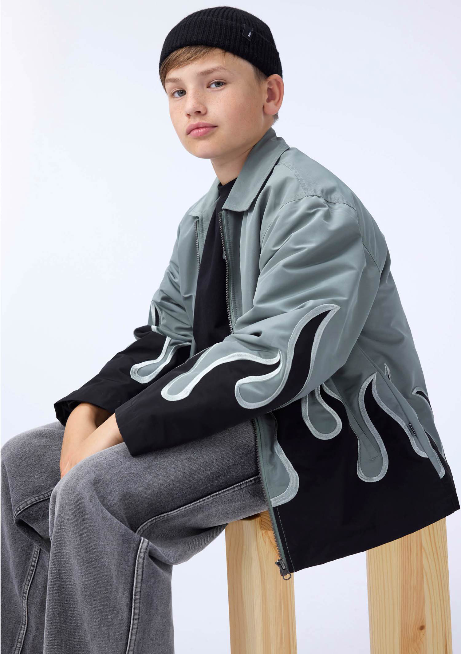 Hotson - Heated - Grey jacket for children with black flames made