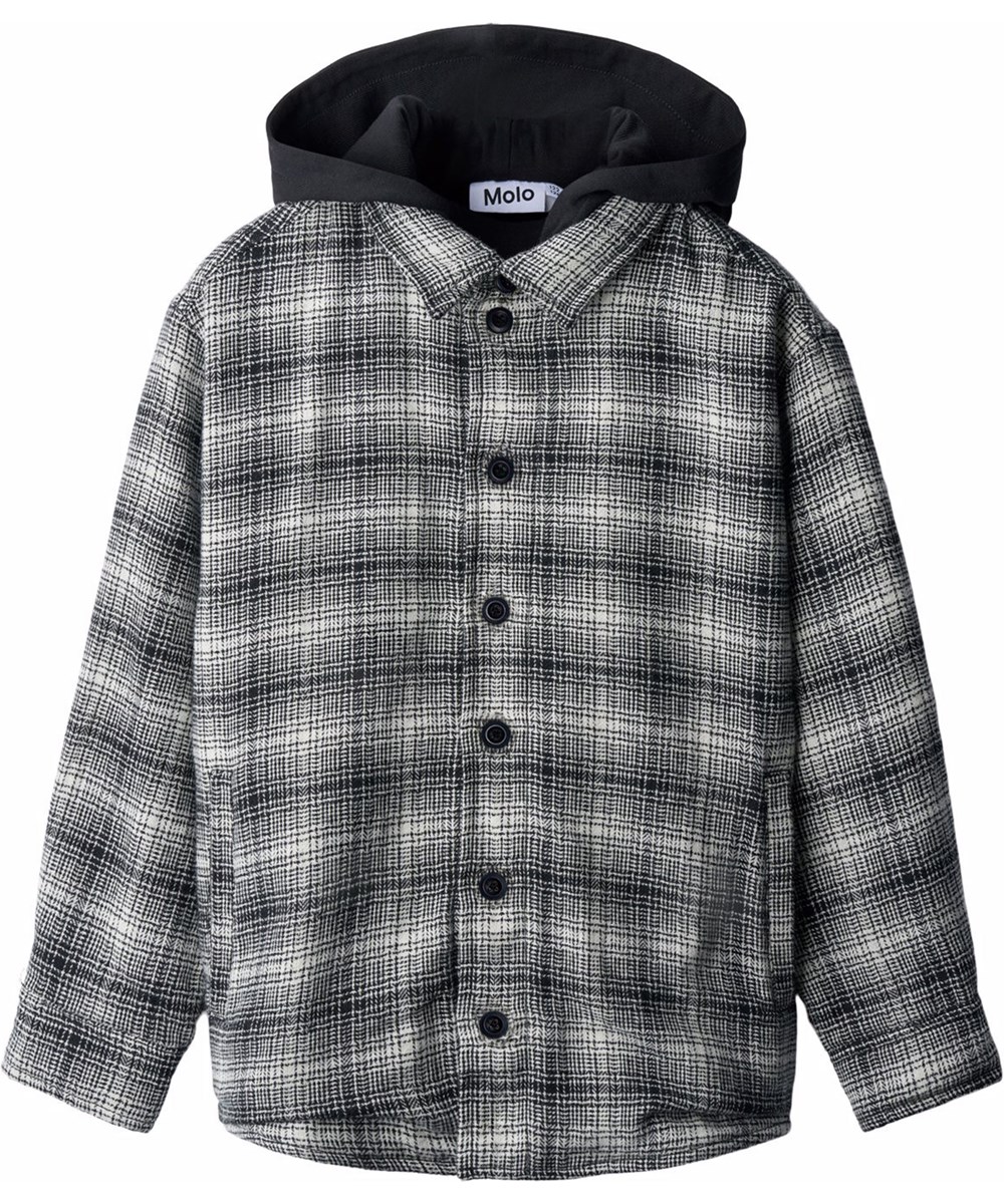 Hugin - Moon Check - Checkered black and white overshirt for children made of soft organic cotton with soft teddy lining.