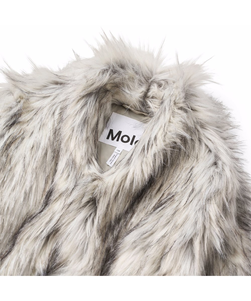 Hyacinth - Greyish - Faux fur jacket in grey and black colours for children with a high collar.