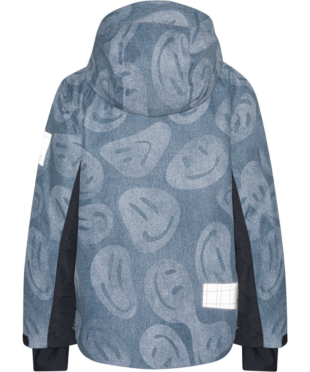 Alpine - Denim Swirley - Recycled ski jacket in blue with smiley face print