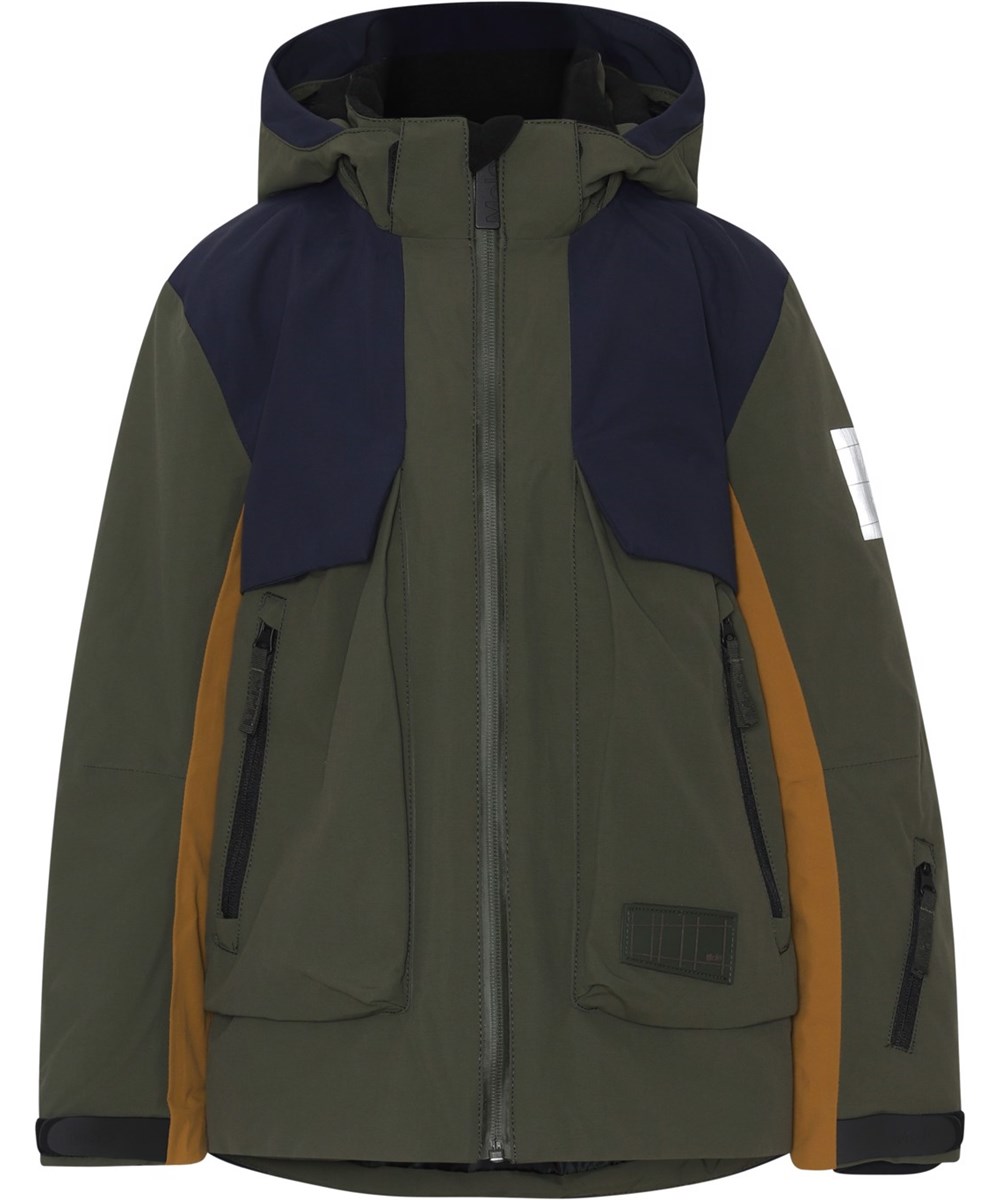 Alpine - Forest Block - Recycled ski jacket in green, blue and brown