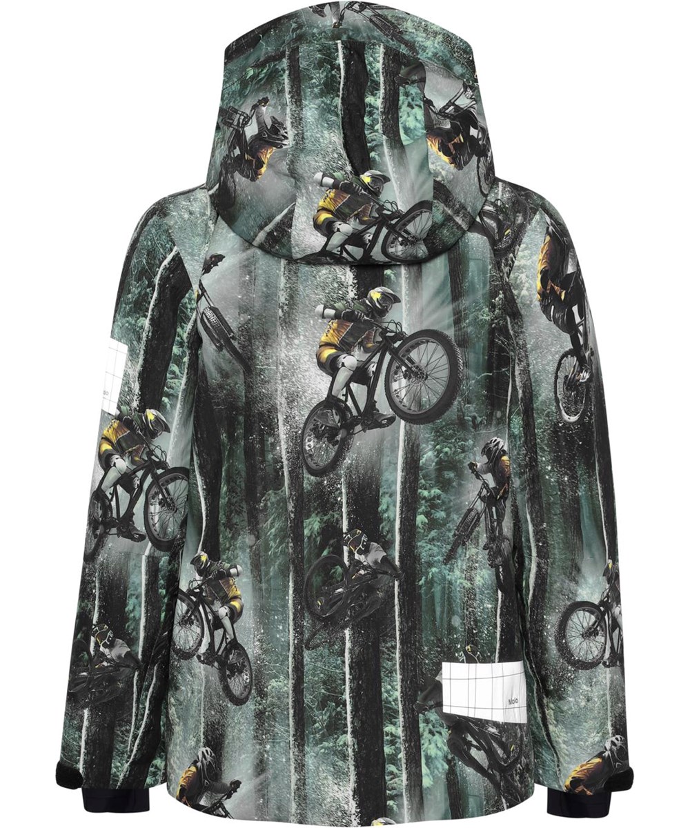 Alpine - Snow Bikers - Recycled waterproof green ski jacket with bicycle