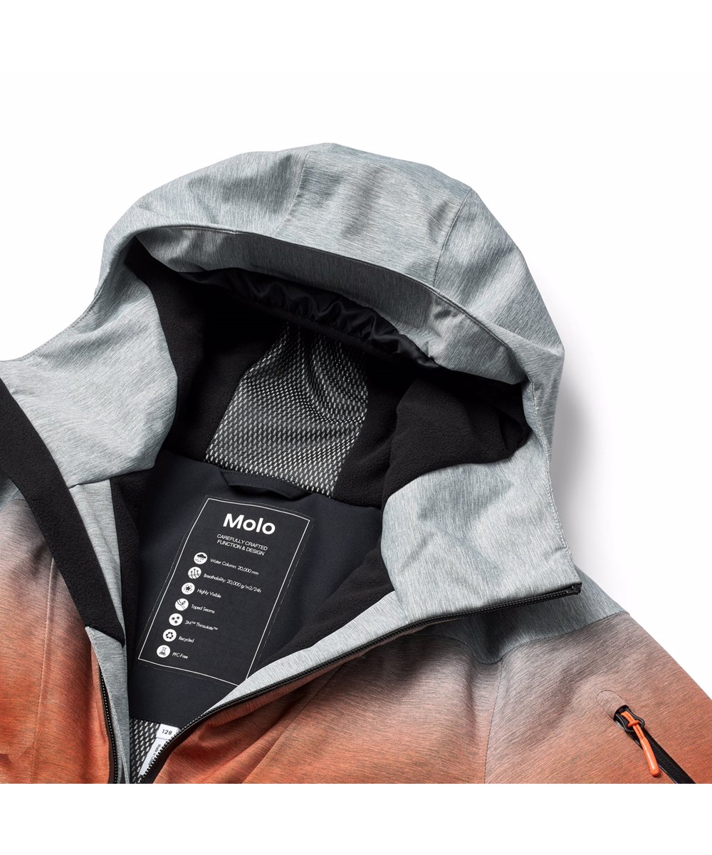 Alpine - Sunrise - Wind and waterproof grey, orange, and blue winter jacket for children made of recycled polyester, padded with 3M™ Thinsulate™.