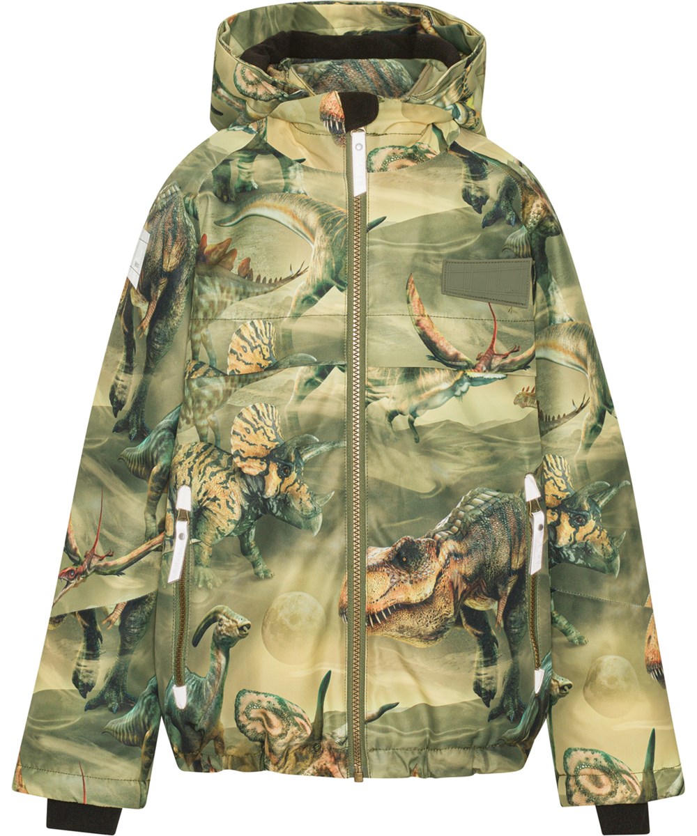 Castor - Ancient Time - Recycled winter jacket in green in a dinosaur print