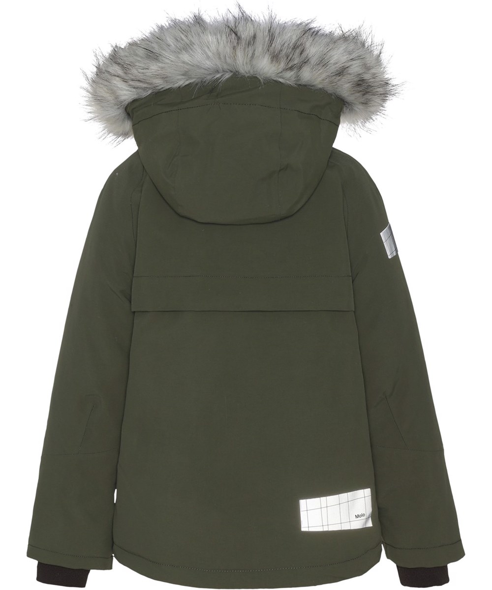 Castor Fur - Forest - Recycled winter jacket in green with fur trim