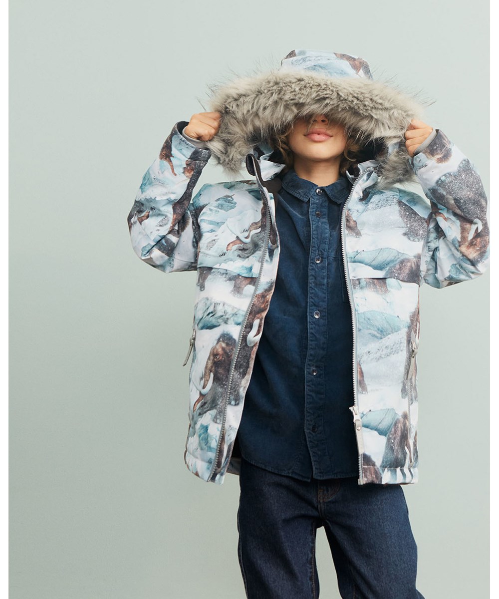 Castor Fur - Mammoth - Recycled winter jacket in light blue with mammoth print