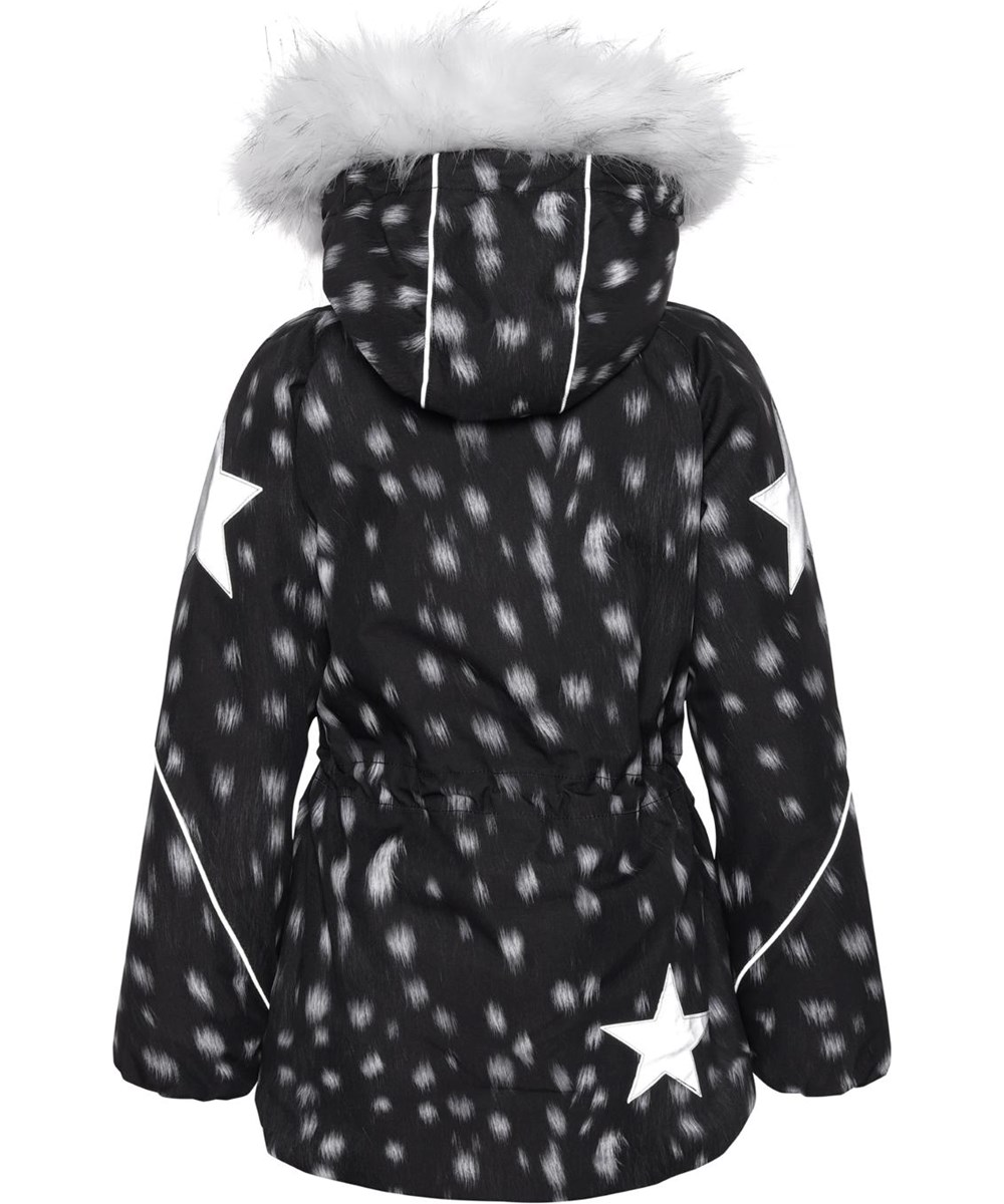 Cathy Fur - Black Fawn - Recycled winter jacket in black with white spots  