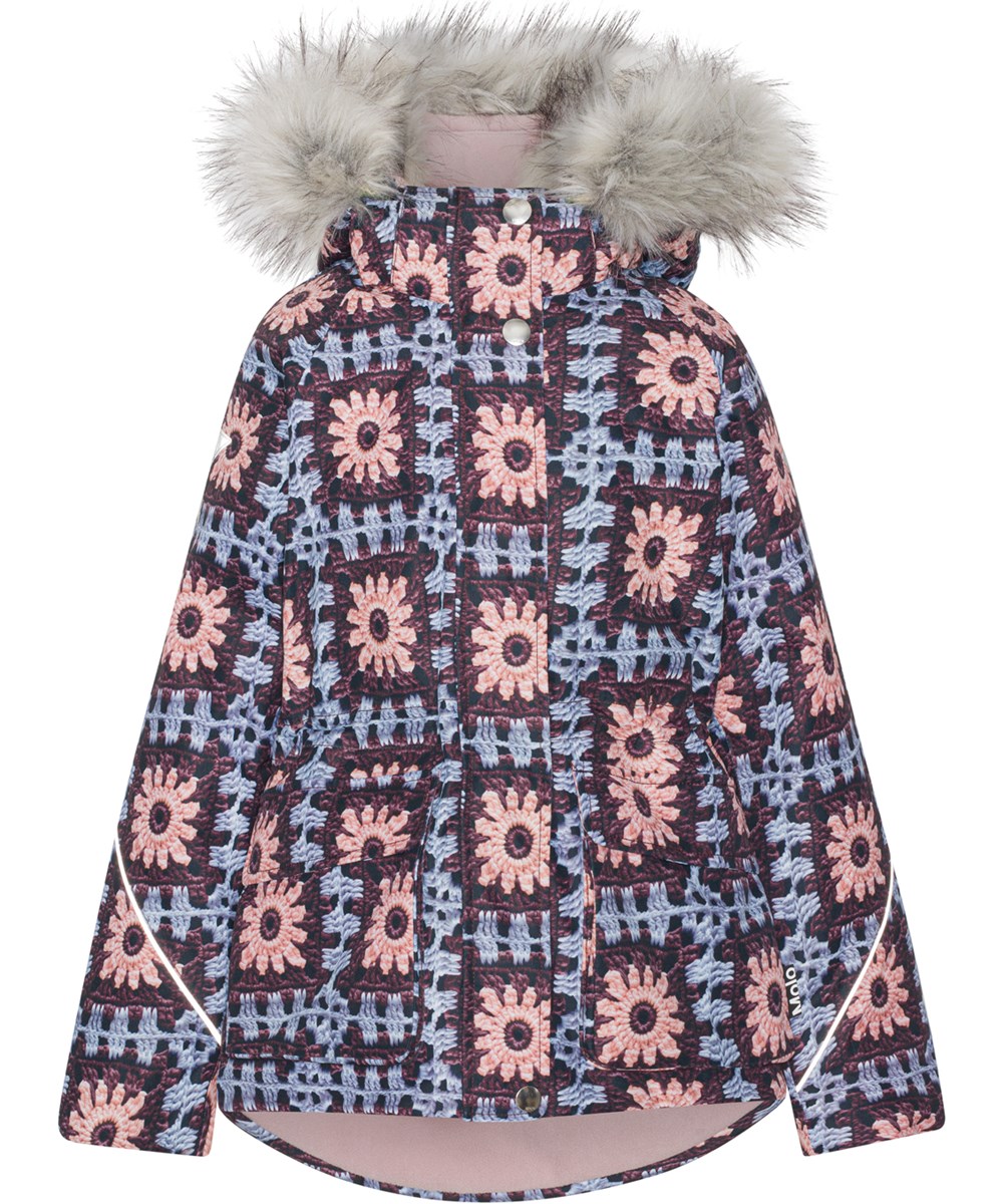 Cathy Fur - Crochet - Recycled winter jacket with crochet print