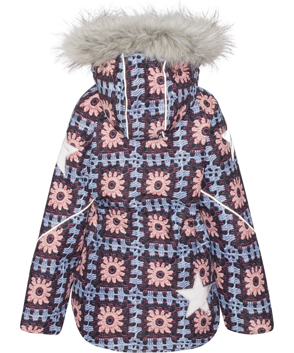 Cathy Fur - Crochet - Recycled winter jacket with crochet print