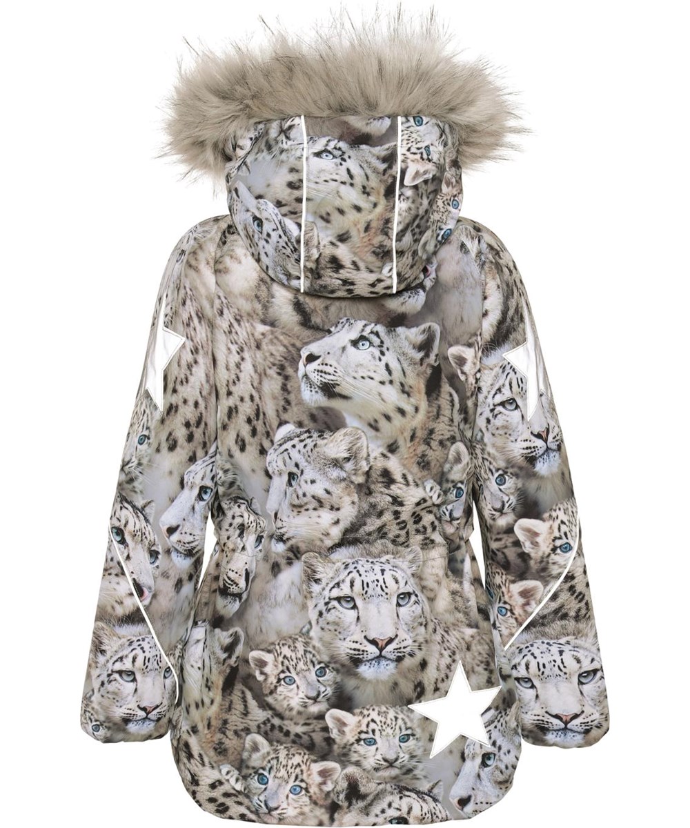 Cathy Fur - Snowy Leopards - Recycled waterproof winter jacket with a print of snow leopards