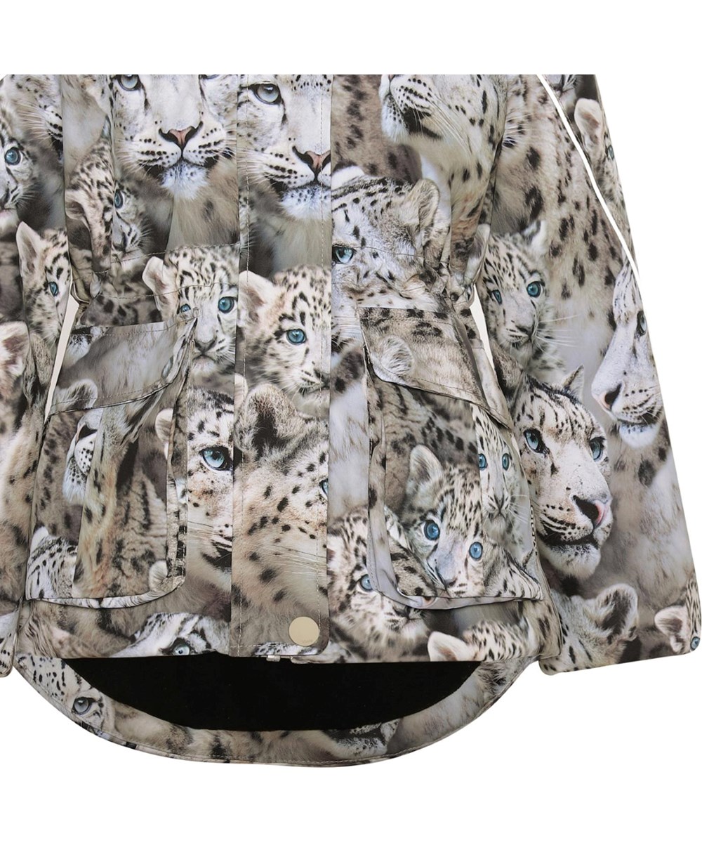 Cathy Fur - Snowy Leopards - Recycled waterproof winter jacket with a print of snow leopards