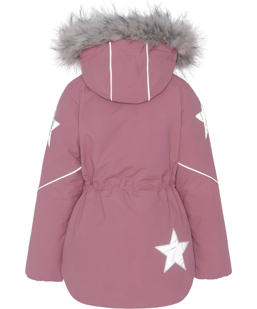 Cathy Fur - Velvet Rose - Recycled winter jacket in rose with fur trim 