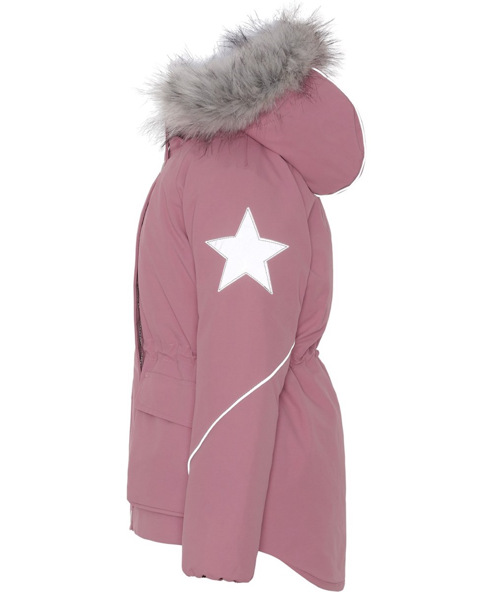 Cathy Fur - Velvet Rose - Recycled winter jacket in rose with fur trim 