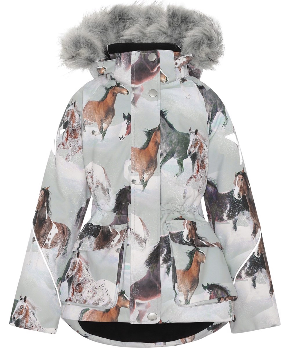 Cathy Fur - Winter Horses - Recycled grey winter jacket with horse print 