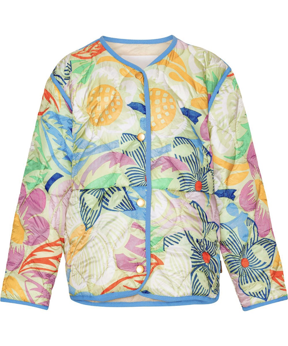 Hailee - Charleston Floral - Light yellow, quilted, children's summer jacket in floral print.