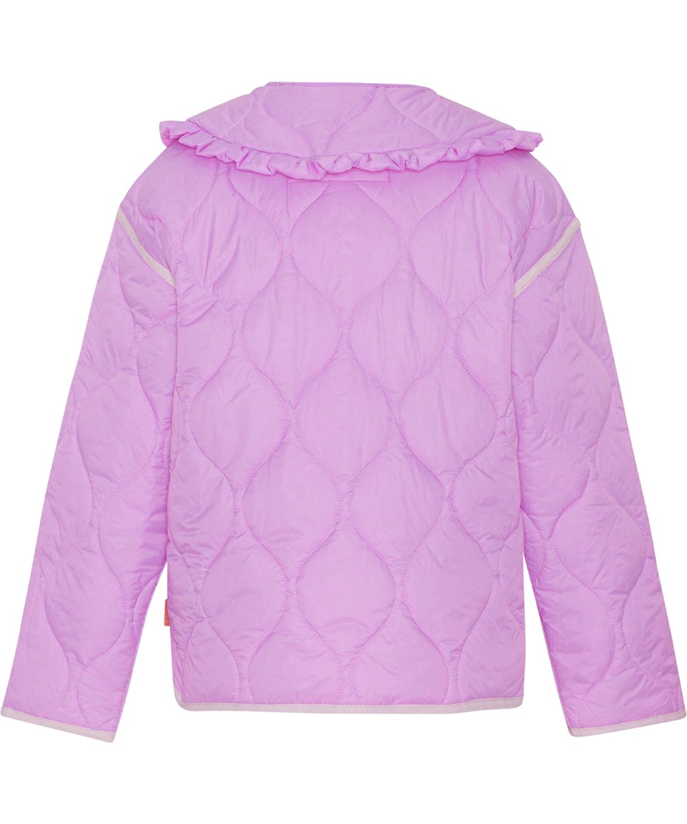 Hailey - Helio - Purple, quilted children's summer jacket with detachable ruffle collar