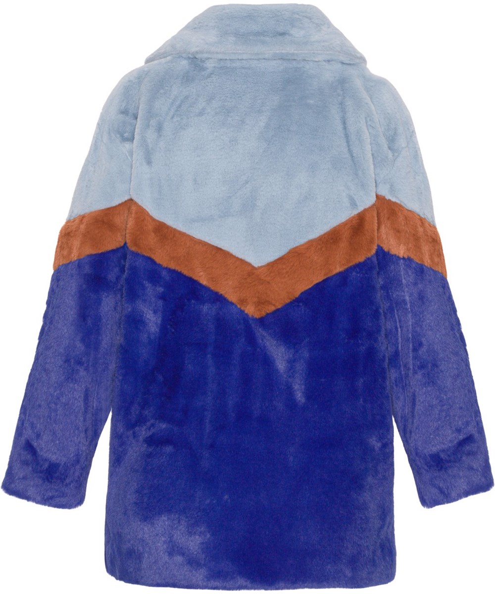 Haili - Twillight Block - Blue and brown faux-fur coat