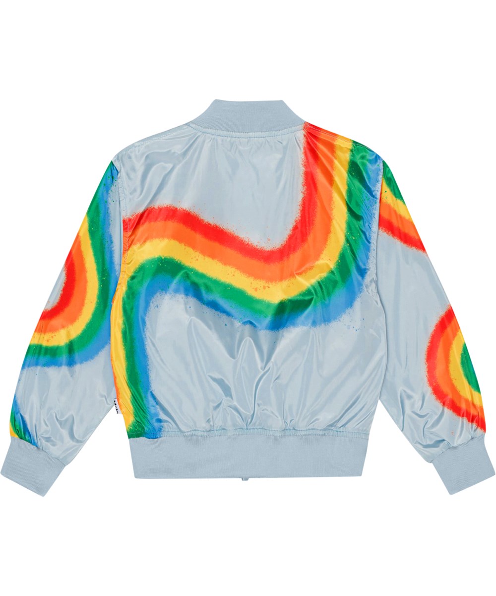 Haliva - Diagonal Rainbow - Light blue children's bomber jacket in recycled polyester with rainbow print