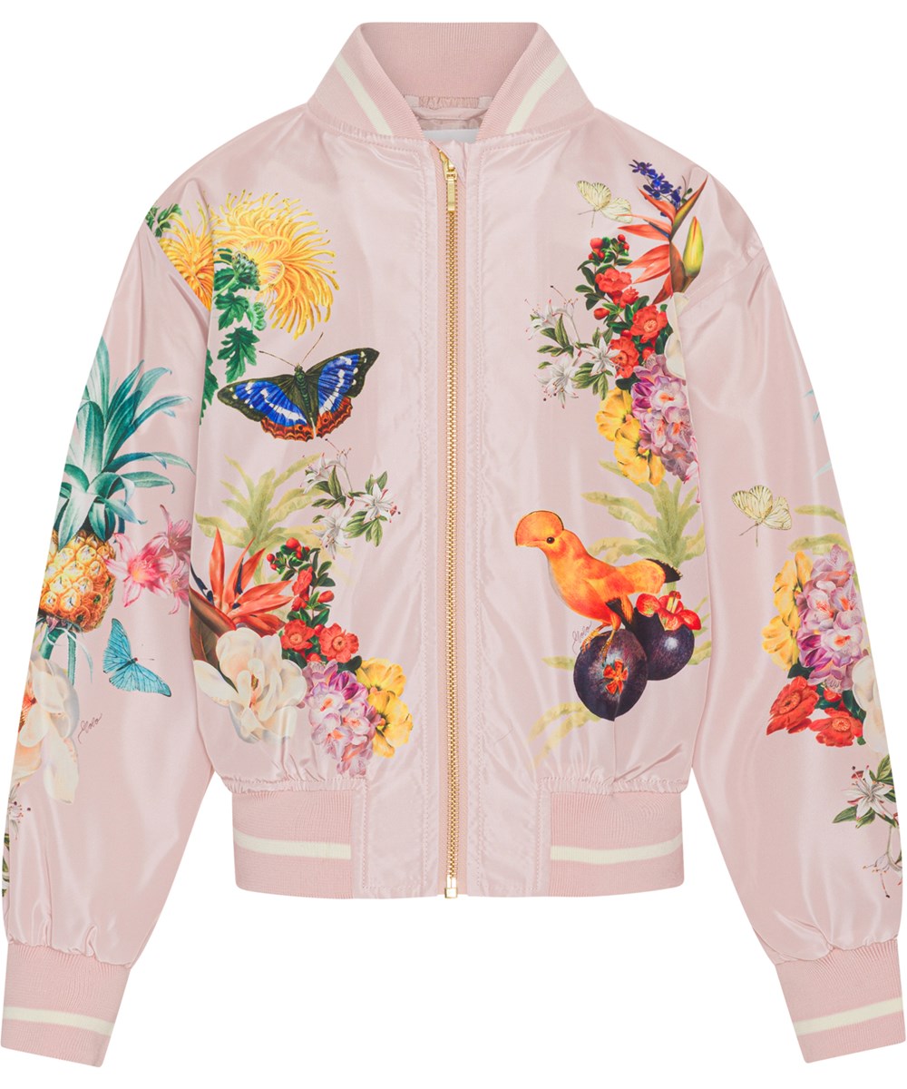 Haliva - Pacific - Pink bomber jacket with print of flowers, animals and fruit 