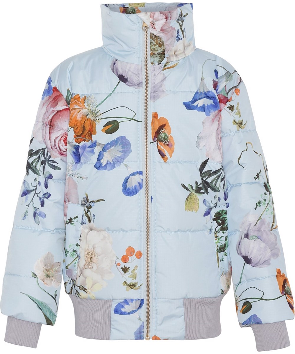 Halle - Botanic - Recycled light blue bomber jacket with floral print 