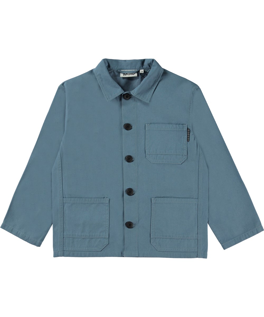 Halley - Atlas Blue - Blue cotton jacket with collar and patch pockets