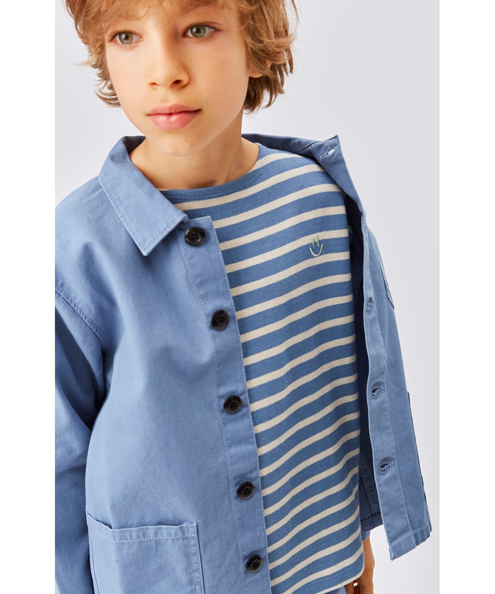 Halley - Atlas Blue - Blue cotton jacket with collar and patch pockets