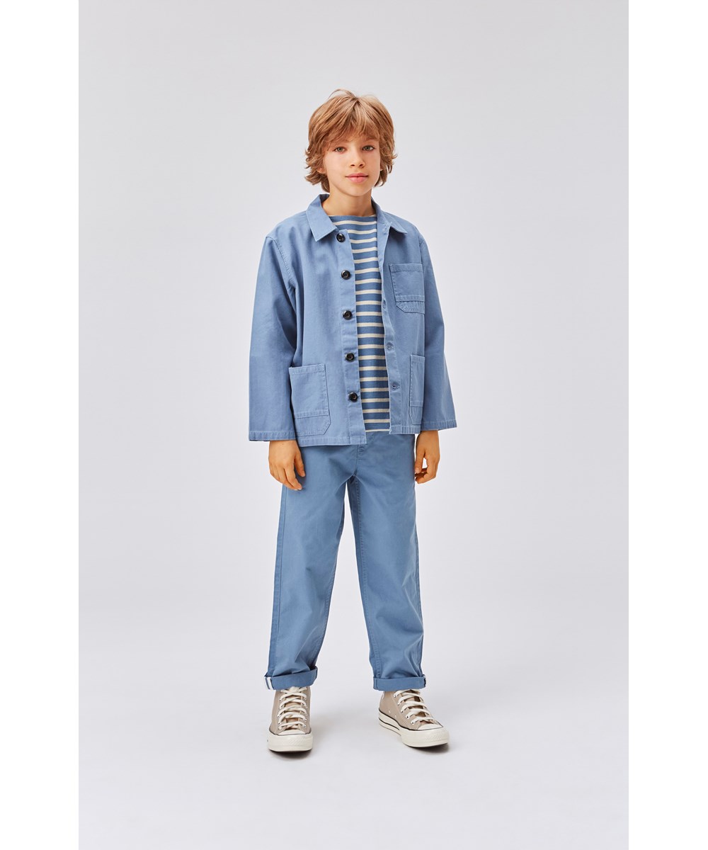 Halley - Atlas Blue - Blue cotton jacket with collar and patch pockets