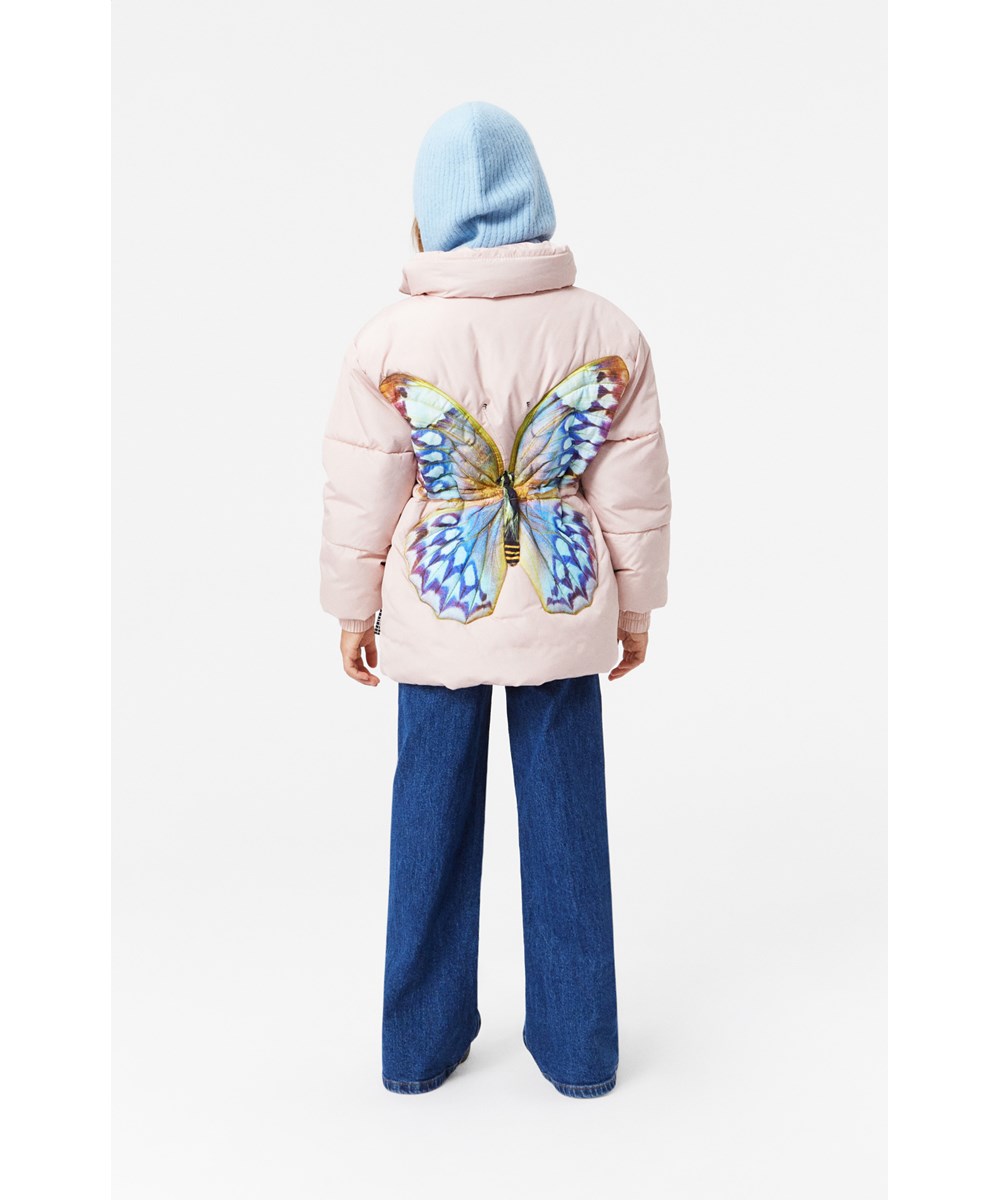 Hally - Papillion Quilt - Water-repellent pink jacket for children with a beautiful butterfly print on the back.