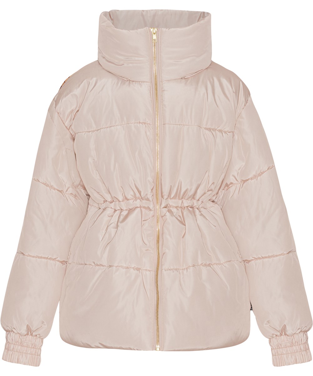 Hally - Retro Drawing - Pink puffer jacket with flower print on the back