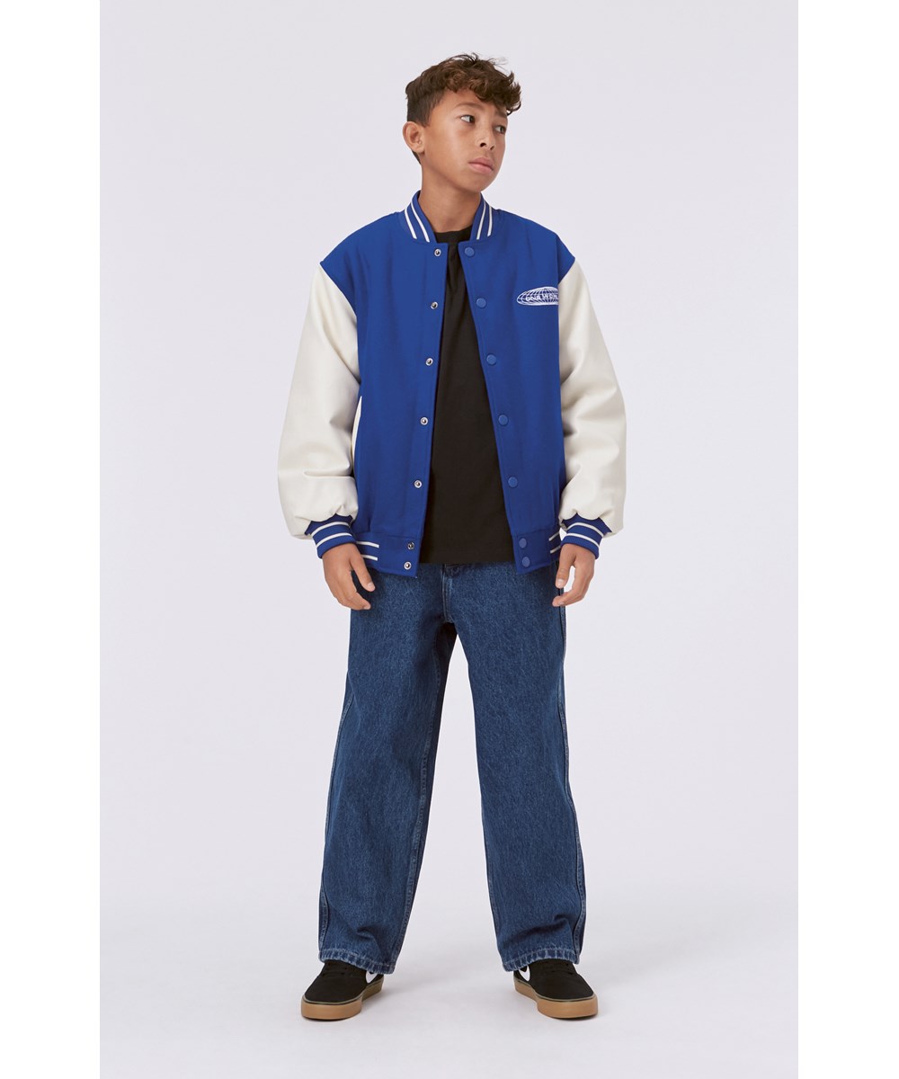 Hani - Royal Blue - Baseball jacket in blue with white sleeves  
