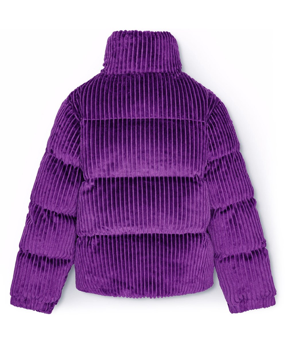 Hansine - Warm Purple - Purple corduroy jacket for children with a stand-up collar and a zipper.
