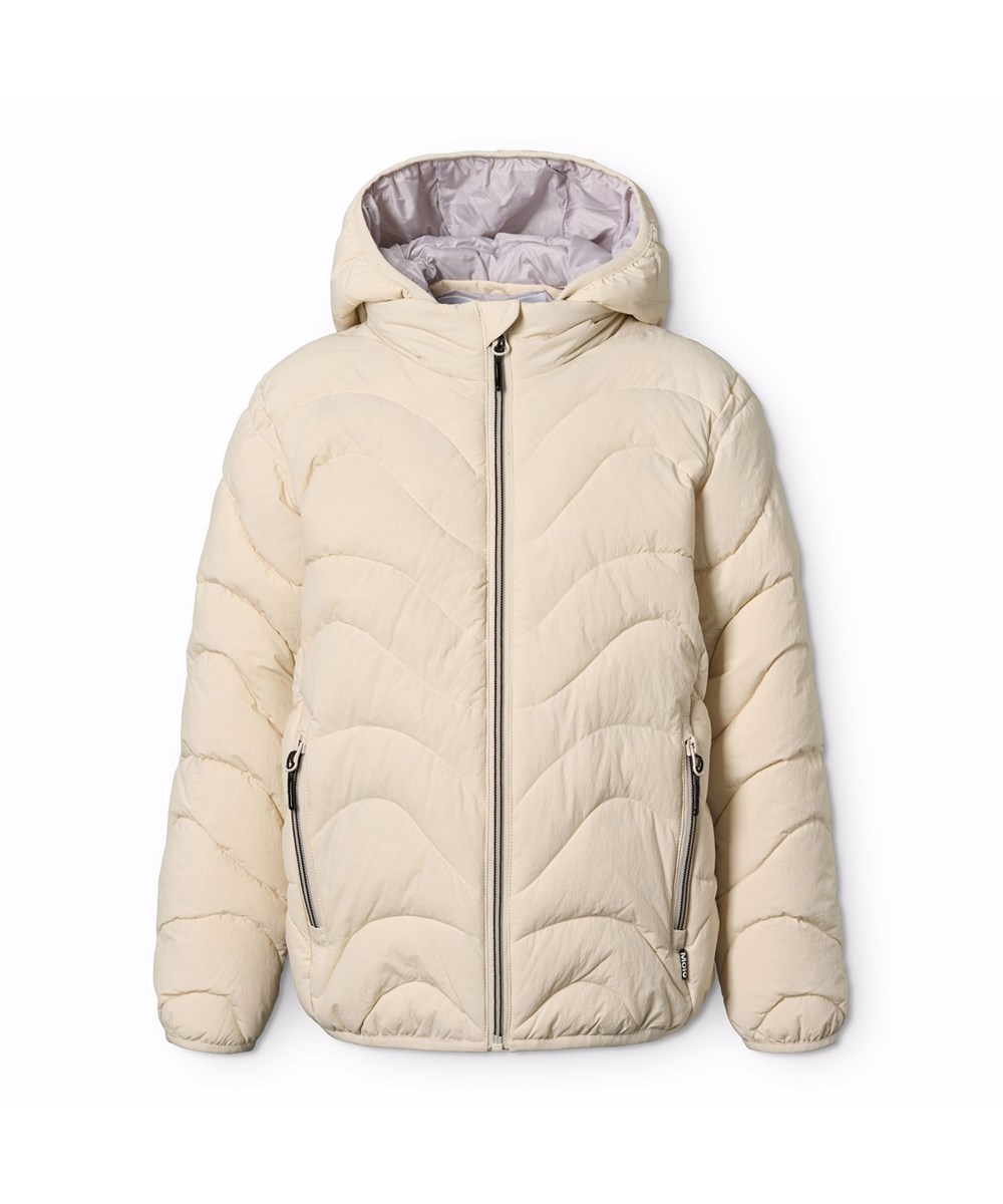 Hao - Vanilla - Off-white water-repellent puffer jacket for children made of recycled nylon.