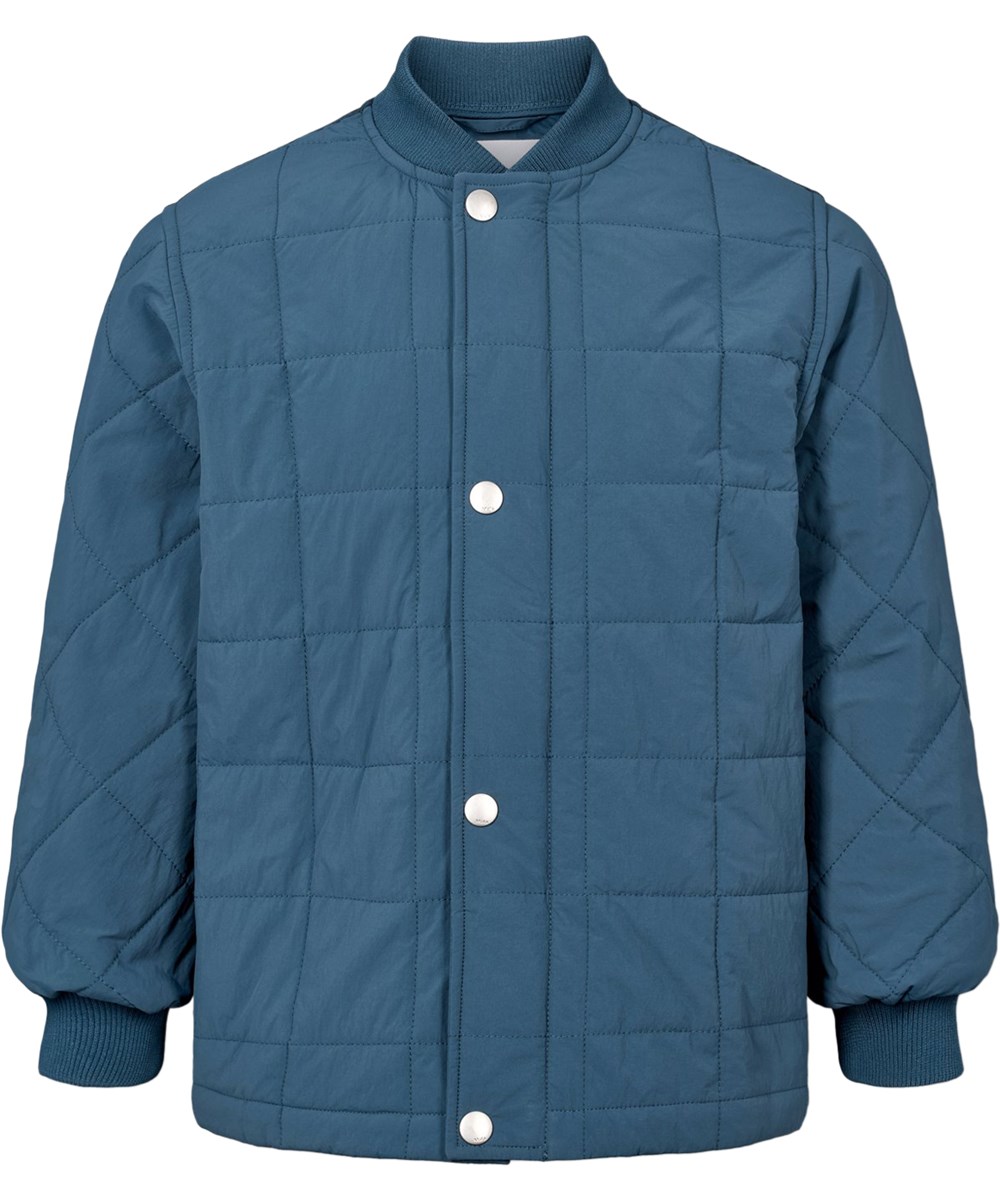 Harold - Oceanica - Blue wind and water-repellent quilted cotton jacket  for children with soft ribbing at the neck and sleeves.