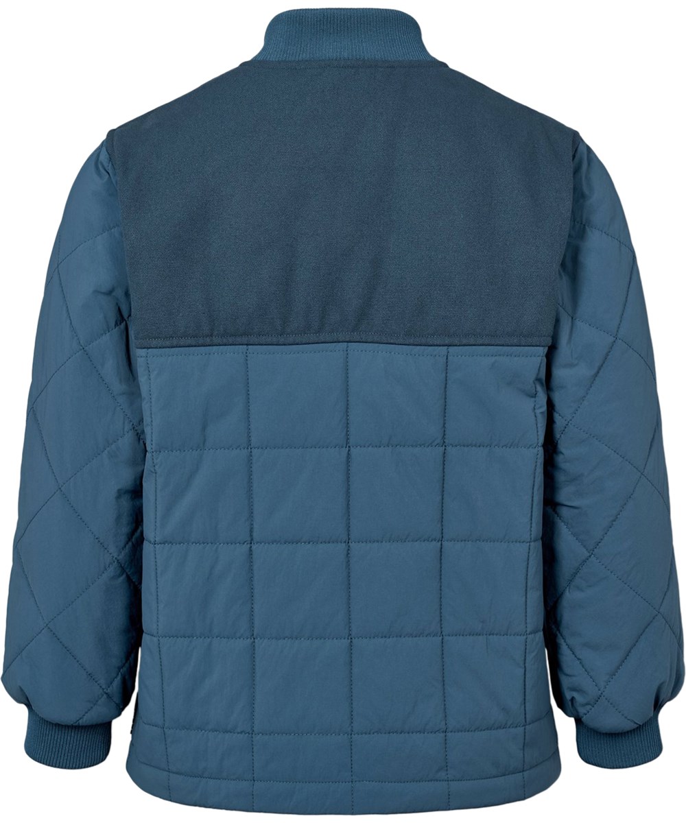 Harold - Oceanica - Blue wind and water-repellent quilted cotton jacket  for children with soft ribbing at the neck and sleeves.