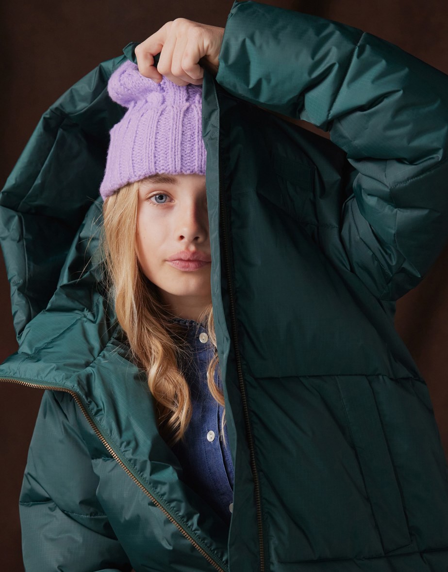 Harper - Ponderosa Pine - Petroleum green puffer jacket for children in recycled polyester.