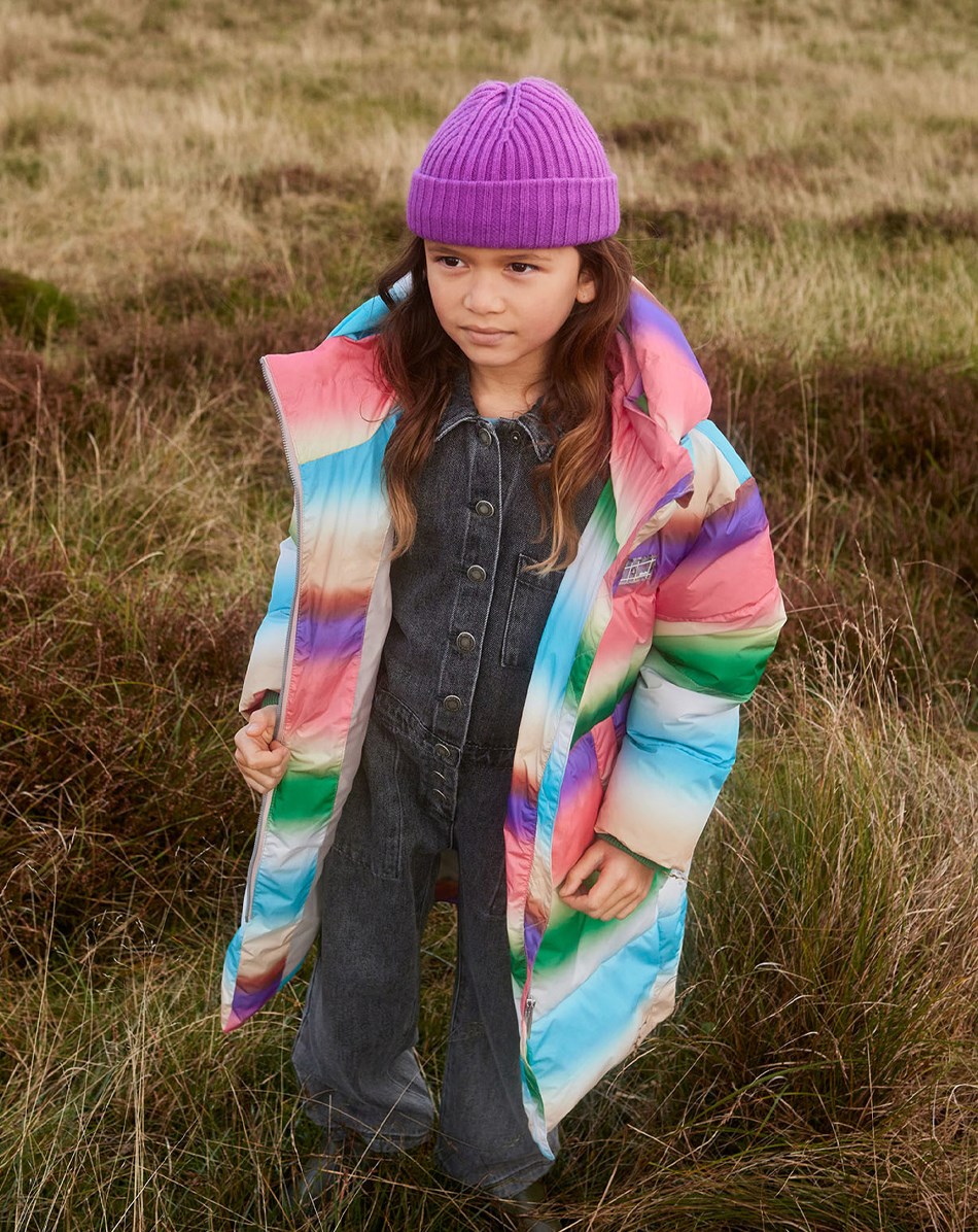 Harper - Rainbow Magic - Recycled pastel coloured rainbow printed down coat