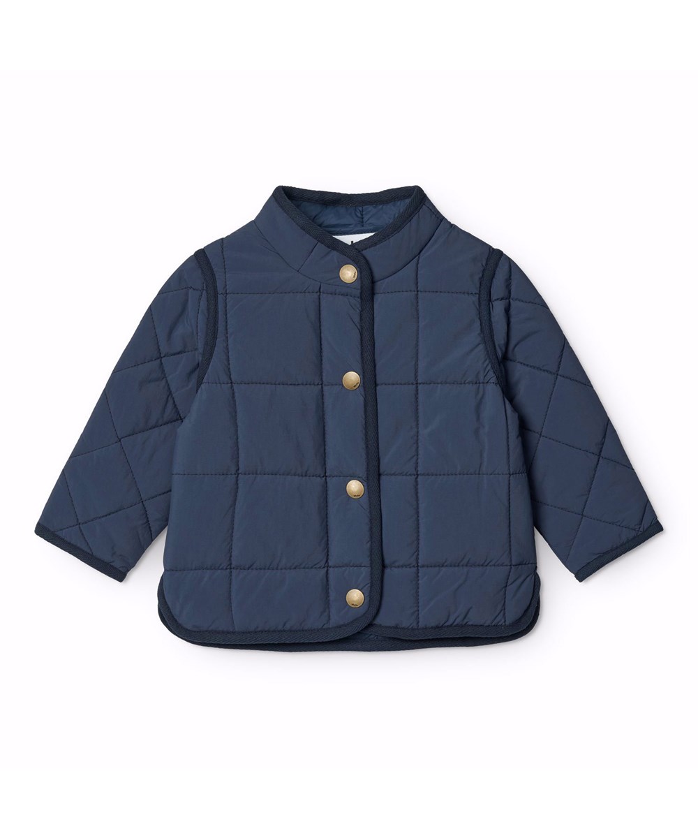 Harrie - Mood Blue - Dark blue water-resistant thermal jacket for children in recycled nylon with quilted pattern.