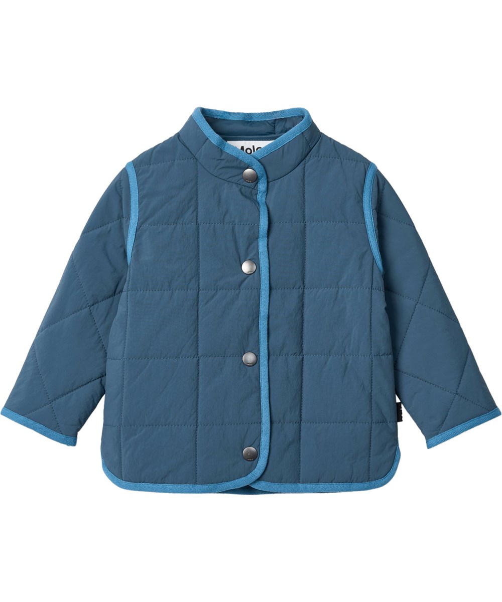 Harrie - Oceanica - Blue water-repellent thermal jacket made of recycled nylon with quilted pattern for children