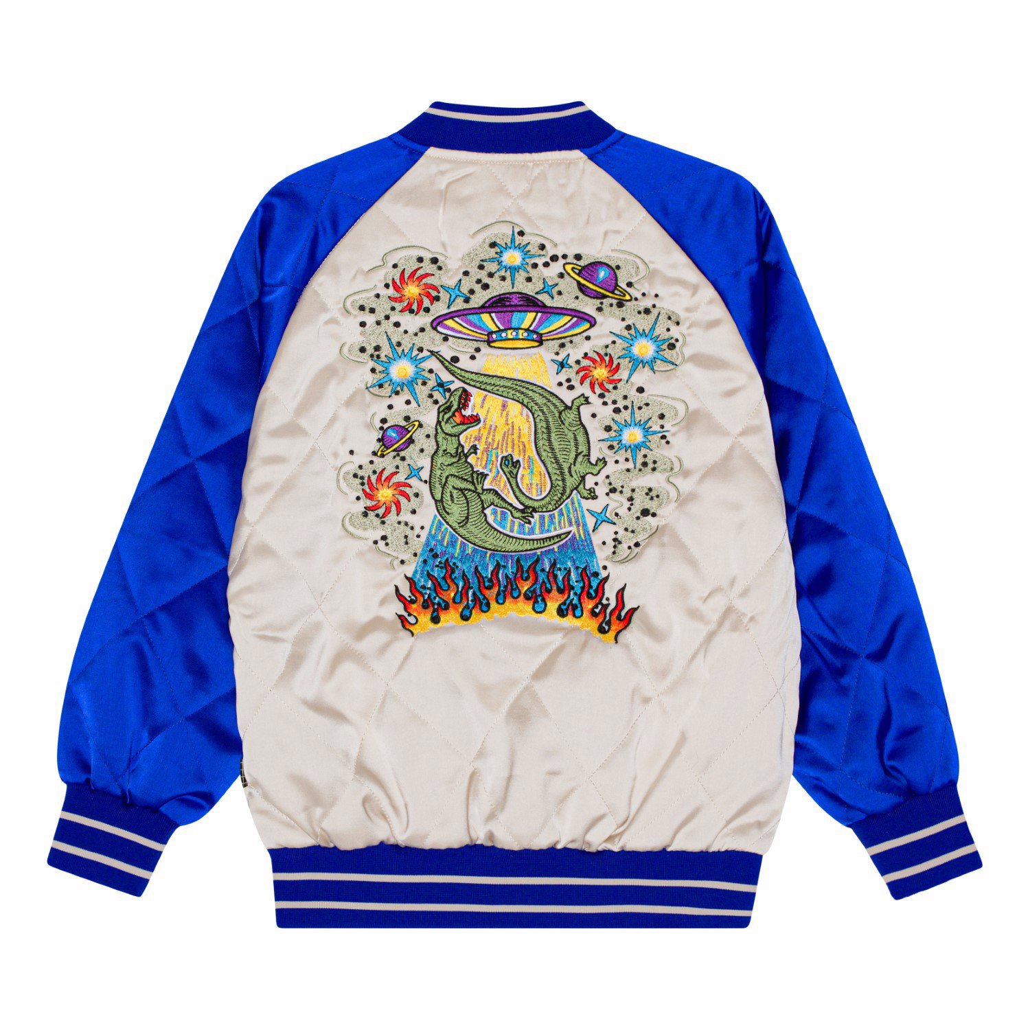 Haru - Summer Sand - Quilted bomber jacket in blue and off-white 